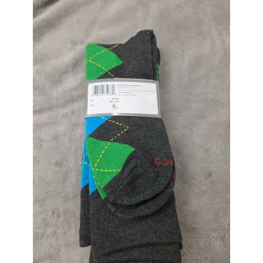 Hanes Premium Men's Dress Crew Sock Shoe Size 6-12 Argyle Stripe Geo‎ 3-Pairs